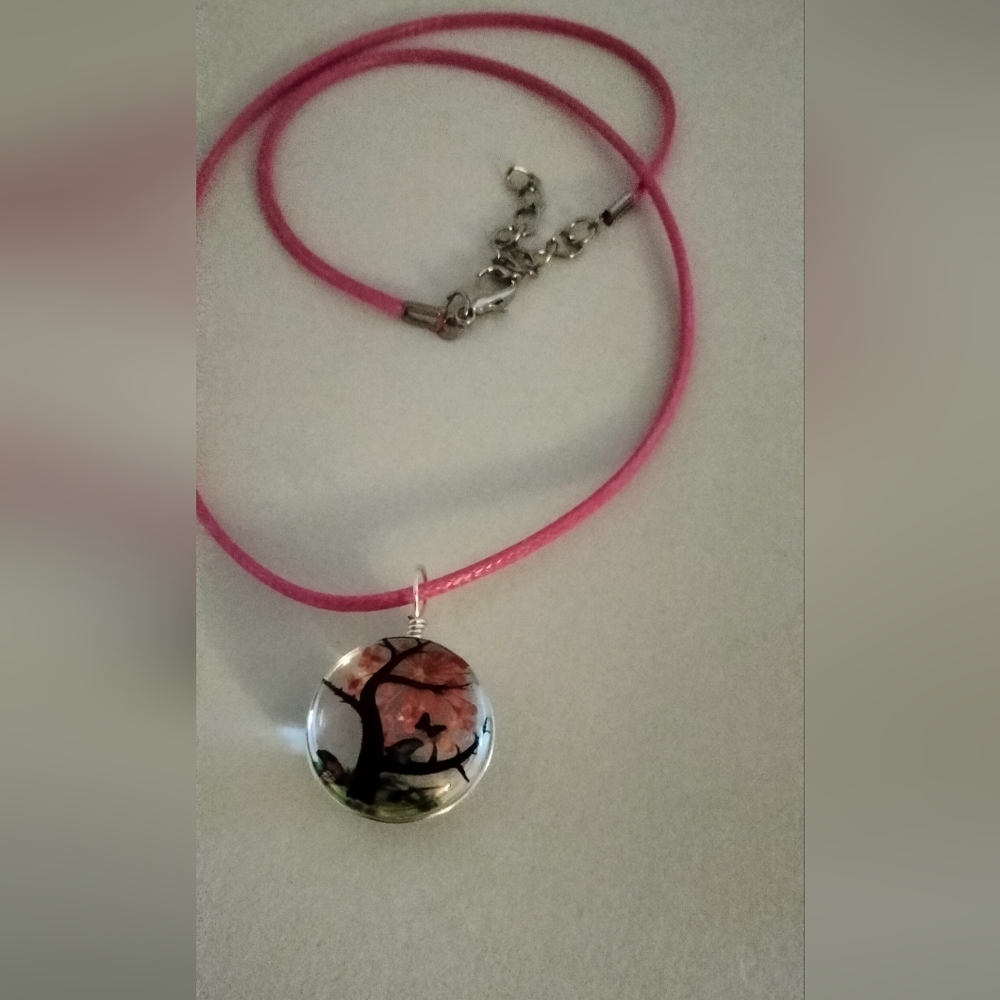 Pink dry flower necklace
